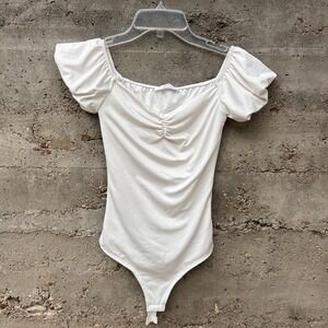 Gaze Da White Ballerina Puff Sleeve Coquette Babydoll Milkmaid Fairy Bodysuit